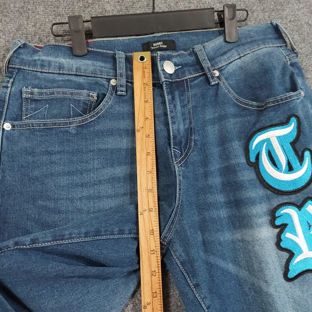 True Religion Bobby Relaxed Baggy Jeans Mens 30x30 Medium Blue TR Applique Y2K